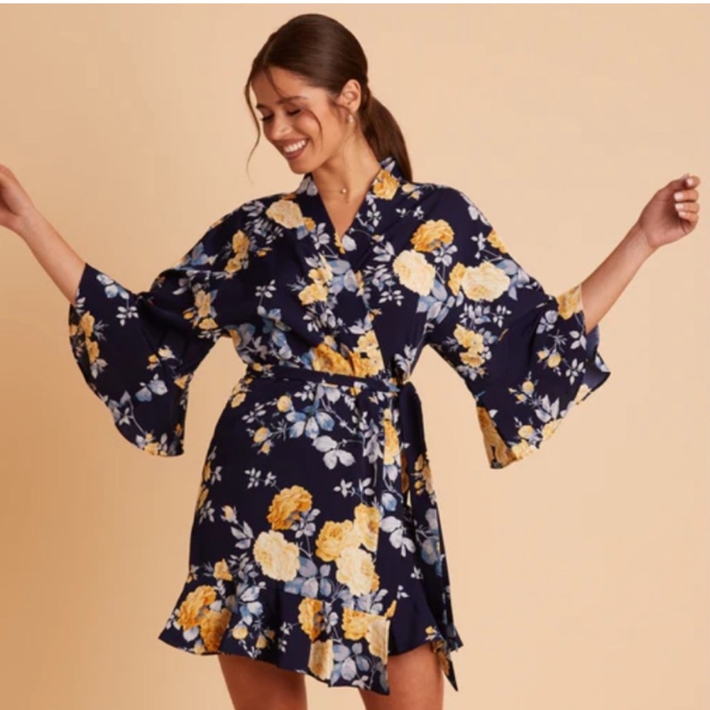 Birdy Grey Floral Robe - Navy and Yellow